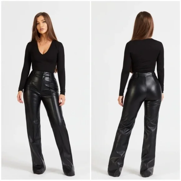 NWT BOA Because of Alice Vegan Leather Wide Leg Trousers Pants Black Small - Picture 5 of 8